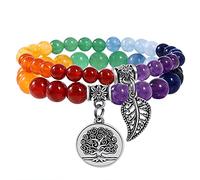 Farfume Chakra Bracelets for Women - Crystals Bracelet Women Natural Gemstones Yoga Reiki Bangle- A Set of Double Bracelets（Chakra N2 Seven Chakras & LifeTree（Large）