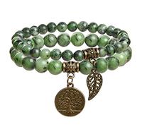 Farfume Chakra Bracelets for Women - Crystals Bracelet Women Natural Gemstones Yoga Reiki Bangle- A Set of Double Bracelets（Ruby Zoisite & LifeTree（Small）