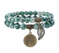 Farfume Chakra Bracelets for Women, Green Spot Jasper & LifeTree（Medium）