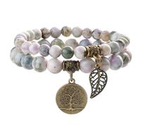 Farfume Chakra Bracelets for Women, Peace Jade & LifeTree（Medium）