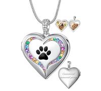 Farfume Customized Pet Locket Necklace for Men Women, Personalized Paw Print Heart Locket Necklace That Holds Pictures, Dog & Cat Memorial Locket necklace for Animal Lovers/Dog Mom/Cat Mom
