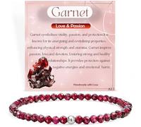 Farfume Garnet - Love & Passion - Crystal Beaded Bracelets for Women, 925 Sterling Silver 4mm Bead Chakra Stretch Bracelets, Gemstone Natural Stone Ladies Jewellery Gifts