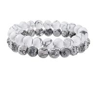 Farfume Natural Gem Semi Precious Real Crystals Handmade 8mm Round Beads Stretch Bracelet(Grey Picasso Jasper)