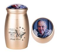 Farfume Personalised Small Urn for Human Ashes Custom Photo&Message Memorial Keepsake Waterproof Decorative Cremation Urns Mini Ashes Holder with Butterflies (Golden)