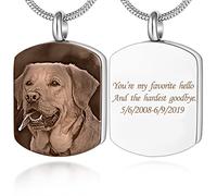 Farfume Personalised Urn Necklace for Ashes Engraving Photo & Text Cremation Jewellry Memorial Ashes Necklace for Humans/Pet (Silver Square Ashes Necklace)