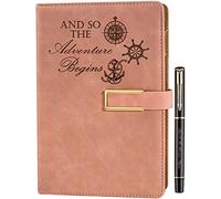 Farfume Ruled Refillable Notebook Premium Adventure A5 Journal, 21cm x 14.5cm Hardback Faux Leather Notebook, 100GSM Magnetic Buckle Journal (Adventure - Pink)