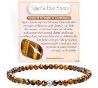 Farfume Tiger's Eye Stone - Strength & Confidence - Crystal Beaded Bracelets for Women, 925 Sterling Silver 4mm Bead Chakra Stretch Bracelets, Gemstone Natural Stone Ladies Jewellery Gifts