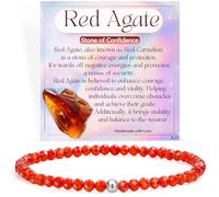 Farfume Tiny Crystal Beaded Bracelets for Women, 925 Sterling Silver 4mm Bead Chakra Stretch Bracelets, Dainty Gemstone Natural Stone Ladies Jewellery Gifts (Red Agate)