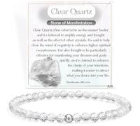 Farfume Tiny Crystal Beaded Bracelets for Women, 925 Sterling Silver 4mm Bead Chakra Stretch Bracelets, Dainty Gemstone Natural Stone Ladies Jewellery Gifts (Clear Quartz)