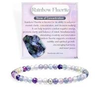 Farfume Tiny Crystal Beaded Bracelets for Women, 925 Sterling Silver 4mm Bead Chakra Stretch Bracelets, Dainty Gemstone Natural Stone Ladies Jewellery Gifts (Rainbow Fluorite)