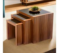 Fargo Walnut Veneer and Black High Gloss Set of 3 Nesting Tables