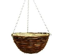 Fargro 30cm 1Pc Dark Brown Wicker Hanging Basket Lined Rattan Willow Planter With Liner Metal Chain