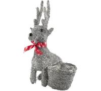 Fargro Christmas Plant Pot Festive Xmas Planter With Lining Paper Home Decoration Cover Decor Wicker Ornaments (Whitewashed Sitting Reindeer Planter with Bow Scarf)