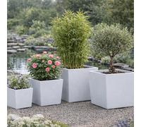 Fargro Home And Garden Square Planter White Polystone Outdoor Plant Pot 40Cm X 40Cm X 40Cm 58L Large