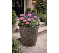 Fargro Home And Garden™ Tobi Mossed Grey Stone Effect Textured Round Planter, D35 X H37.5 Cm Outdoor Plant Pot (2.34Kg)