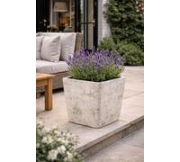 Fargro Home And Garden™ Tobi Mossed White Stone Effect Textured Square Planter L32.5 X W32.5 X H35 Cm Outdoor Plant Pot (2.5 Kg)