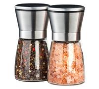 FARI Salt and Pepper Grinders Set, 2 Pack of Glass Pepper Mills Shakers with Adjustable Coarseness (Short)