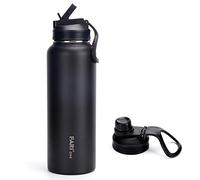 FARI Sports Water Bottle with Straw & Spout Lids - 660ml/960ml/1200ml, Double Wall Vacuum Insulated Stainless Steel with Wide Mouth to Keep Beverages Cold or Hot (1200ml, Black)