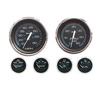 Faria Beede INSTRUMENTS Faria KTF003 Chesapeake Stainless Steel Inboard 6-Gauge Boxed Set - Speedometer/Tachometer/Fuel Level/Voltmeter/Water Temp/Oil PSI, Black