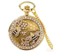 FARIDRUN Art Deco Style Gold bee Women's Pocket Watch, with Crystal-Studded Vintage Pendant Strap Chain Gift, Suitable for her, Mother, Wife