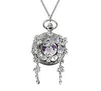 FARIDRUN Butterfly Pocket Watch Pendant, Silver, Internal Rotating Specimen, with Roman Numerals, Unique Vintage Insect Jewelry Gift, Women's Pendant, Purple, Retro