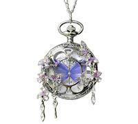FARIDRUN Butterfly Pocket Watch Pendant, Silver, Internal Rotating Specimen, with Roman Numerals, Unique Vintage Insect Jewelry Gift, Women's Pendant, Purple 1, One Size, Retro