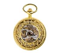 FARIDRUN Classic Carved Pocket Watch Chain, Vintage Automatic Mechanical Flip-Top Engraved Hollow Couple's Hanging Watch Sweater Chain, Classic (5 Color Options)(Gold)