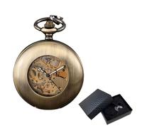 FARIDRUN Classic flip-Style Vintage Mechanical Pocket Watch with Luminous Skeleton Design, Manual Winding, Unisex