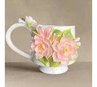 FARIDRUN Handmade 3D Flower Ceramic Mug, Handcrafted Porcelain Coffee Cup with Relief Floral Design, Artistic Tea for Home Decor, Birthday Gift for Women, Lovers(Pink)