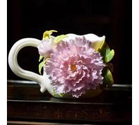 FARIDRUN Handmade 3D Peony Ceramic Cup, Handcrafted Porcelain Coffee Cup with Floral Relief, Home Decor Art Teacup, 115ml(Purple)