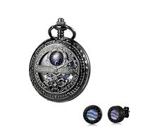 FARIDRUN Men's and Women's Intelligent Mechanical Pocket Watch Earring Set, recreating Medieval Romance (Black)(Black2)
