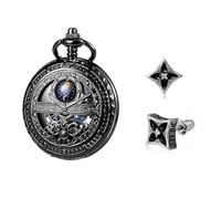 FARIDRUN Men's and Women's Intelligent Mechanical Pocket Watch Earring Set, recreating Medieval Romance (Black)(Black4)