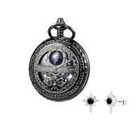 FARIDRUN Men's and Women's Intelligent Mechanical Pocket Watch Earring Set, recreating Medieval Romance (Black)(Black5)