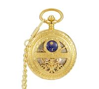 FARIDRUN Men's Mechanical Pocket Watch with Roman Numeral dial and Day-Night Skeleton Design, Comes with a Box and Chain, Suitable for Both Men and Women, Available in Black, Gold, and Silver(Gold)