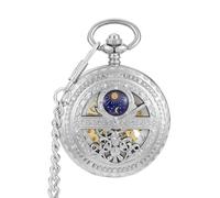 FARIDRUN Men's Mechanical Pocket Watch with Roman Numeral dial and Day-Night Skeleton Design, Comes with a Box and Chain, Suitable for Both Men and Women, Available in Black, Gold, and Silver(Silver)