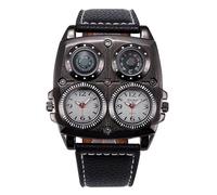 FARIDRUN Men's Punk Watch, Large dial Dual time Zone Wristwatch, Large 5cm Multifunctional dial with Compass and Thermometer