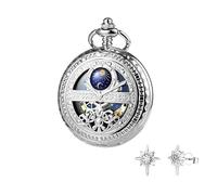 FARIDRUN Unisex Smart Mechanical Pocket Watch Earring Set, Recreating Medieval Romance (Silver)(Silver2)