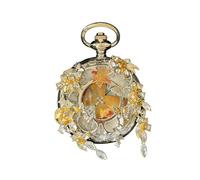 FARIDRUN Vintage Autumn Maple Leaf Pocket Watch, Silver Engraved Hollow Mechanical Watch with Gold Crystal & Butterfly Accents, Luxury Fall-Themed Gift for Wedding Anniversary