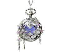 FARIDRUN Vintage Butterfly Pocket Watch Necklace, Silver Engraved Pendant Watch, Roman Numeral Quartz Pocket Watch for Women, Jewelry Gift for Cosplay, Anniversary(Purple)
