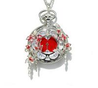 FARIDRUN Vintage Butterfly Pocket Watch Necklace, Silver Engraved Pendant Watch, Roman Numeral Quartz Pocket Watch for Women, Jewelry Gift for Cosplay, Anniversary(Red)