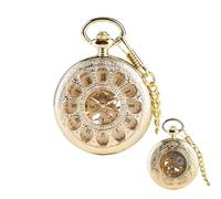 FARIDRUN Vintage Mechanical Pocket Watch for Men and Women, Roman Numeral Display, Silver/Gold Half-Hunter Pendant Watch, Gift, Men's Style(Gold)