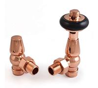 Faringdon Traditional Thermostatic Radiator Valve Set - Polished Copper Radiator Valves | Angled TRV & Lockshield