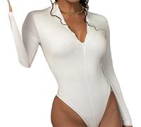 Faringoto Bodysuits Women Sexy Mock Neck Zipper Long Sleeve Fashion Slim Basic