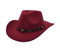 Faringoto Cowboy Hat for Men Cowboy Topper Wide Brim Woolen Cowboy Hats Wine