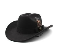 Faringoto Ladies Men's Wool Felt Fedora with Feather Band Classic Wide Brim Gentleman Elegant Ladies Jazz Hat Black