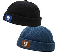 Faringoto Mens Corduroy Hat 2 Pcs,Docker Cap,Brimless Hats Adjustable Casual Sailor Skullcap