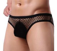Faringoto Mens Mesh Underwear See Through Fishnet Briefs Bikini Sheer Swimwear Black