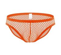 Faringoto Mens Mesh Underwear See Through Fishnet Briefs Bikini Sheer Swimwear Orange