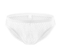 Faringoto Mens Mesh Underwear See Through Fishnet Briefs Bikini Sheer Swimwear White
