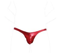 Faringoto Men's Shiny Metallic Thong Underwear - Low-Rise U Convex Pouch Nightclub & Stage Performance Red
